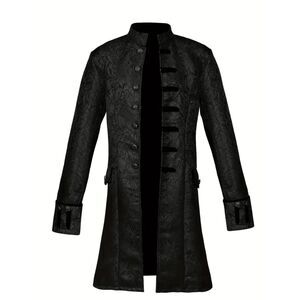 Vintage Style Single Breasted Stand Collar Overcoat Dinner Jacket Black 44 US 11